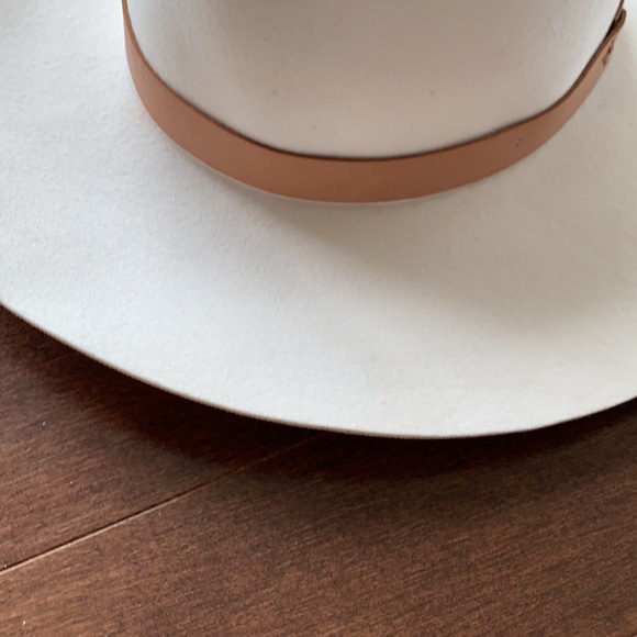 NWT Rag & Bone Off White Wool Wide Brim Floppy Fedora Tan Leather Hatband Large - Picture 9 of 16